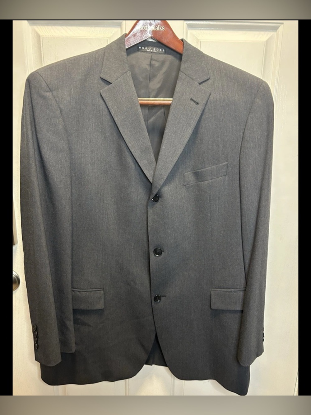 Hugo Boss Mens Grey Wool Suit Jacket Blazer 3 Button Made in USA Sz 44R **46L